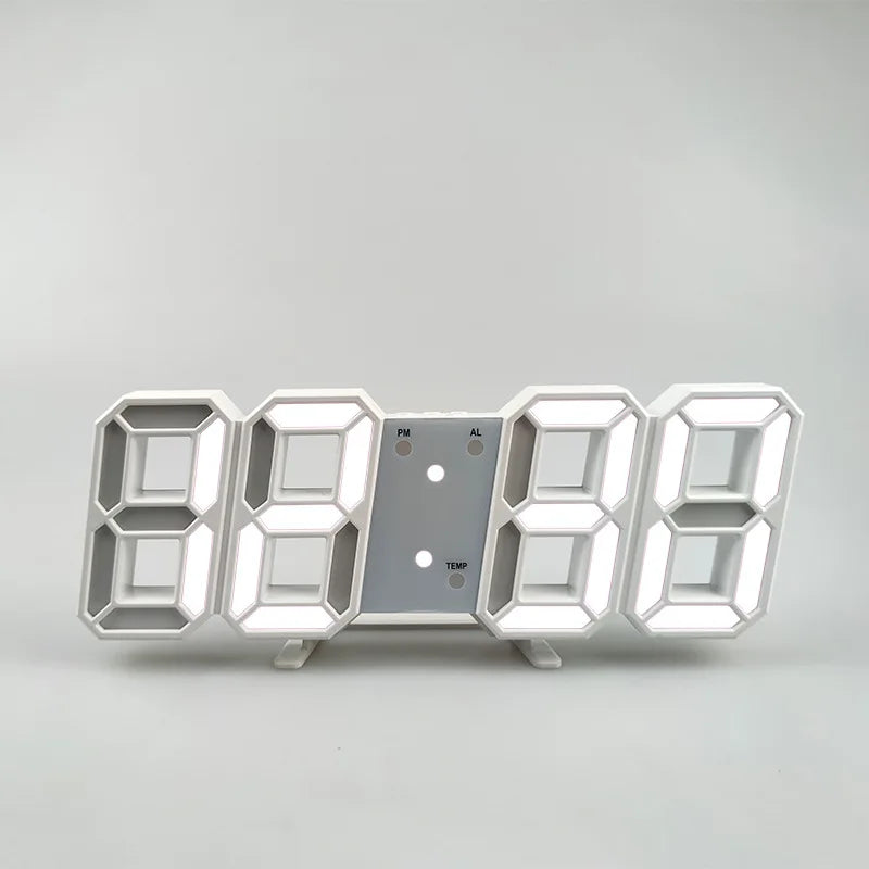 Wall Clock Digital Alarm Modern Kitchen Electronic Smart 3D USB Power Supply LED Time Date Temperature Display Desktop Bedroom