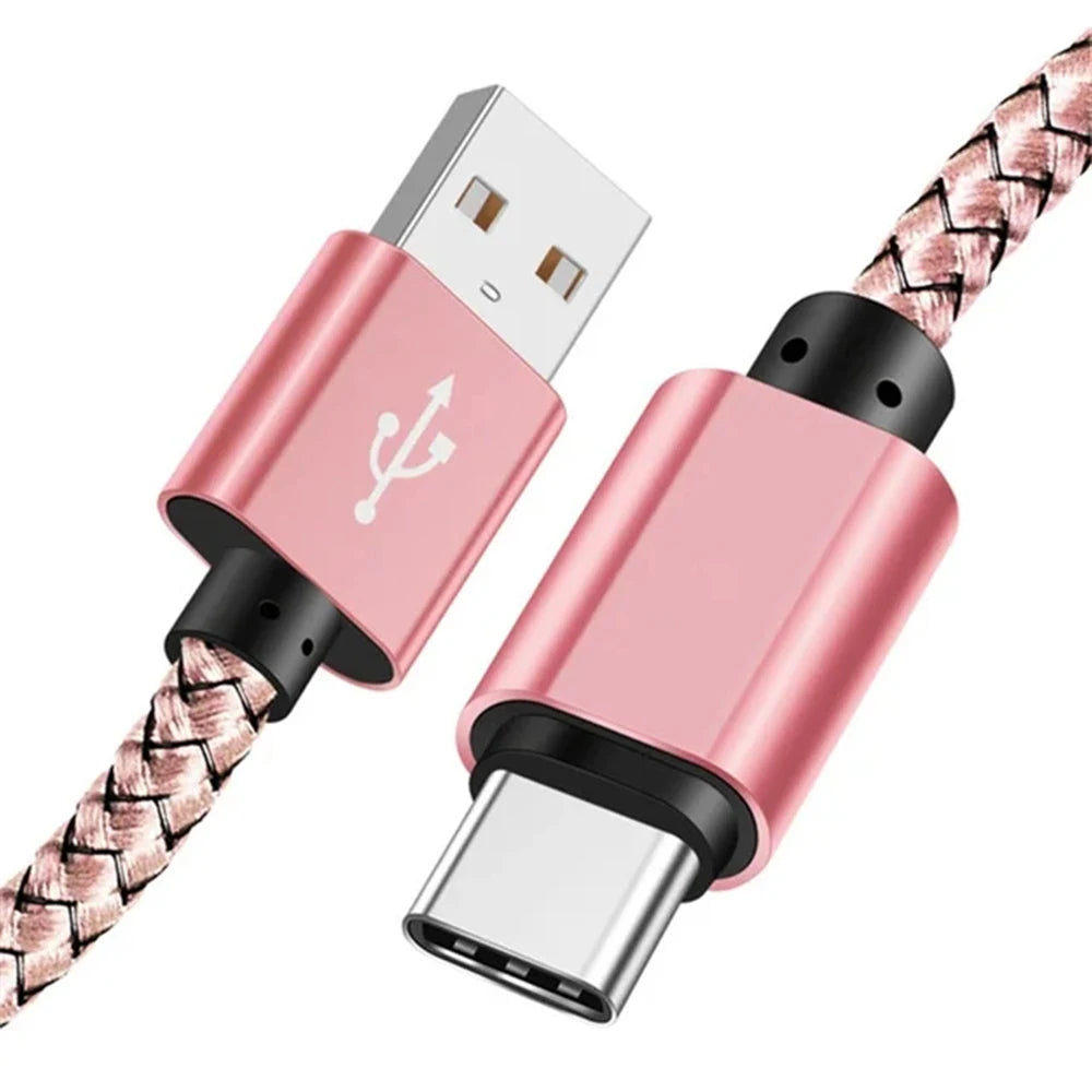 Nylon Data Cable Fast Charger USB A to Type C Charging Cable For Huawei Samsung Android phone TypeC Charging Device 1M 2M 3M