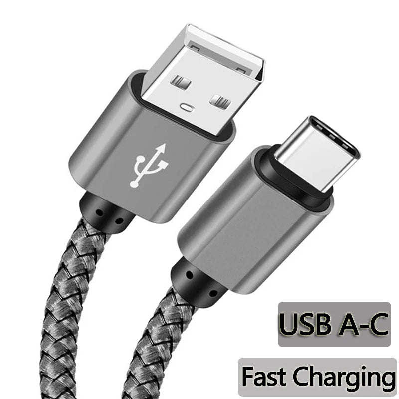 Nylon Data Cable Fast Charger USB A to Type C Charging Cable For Huawei Samsung Android phone TypeC Charging Device 1M 2M 3M