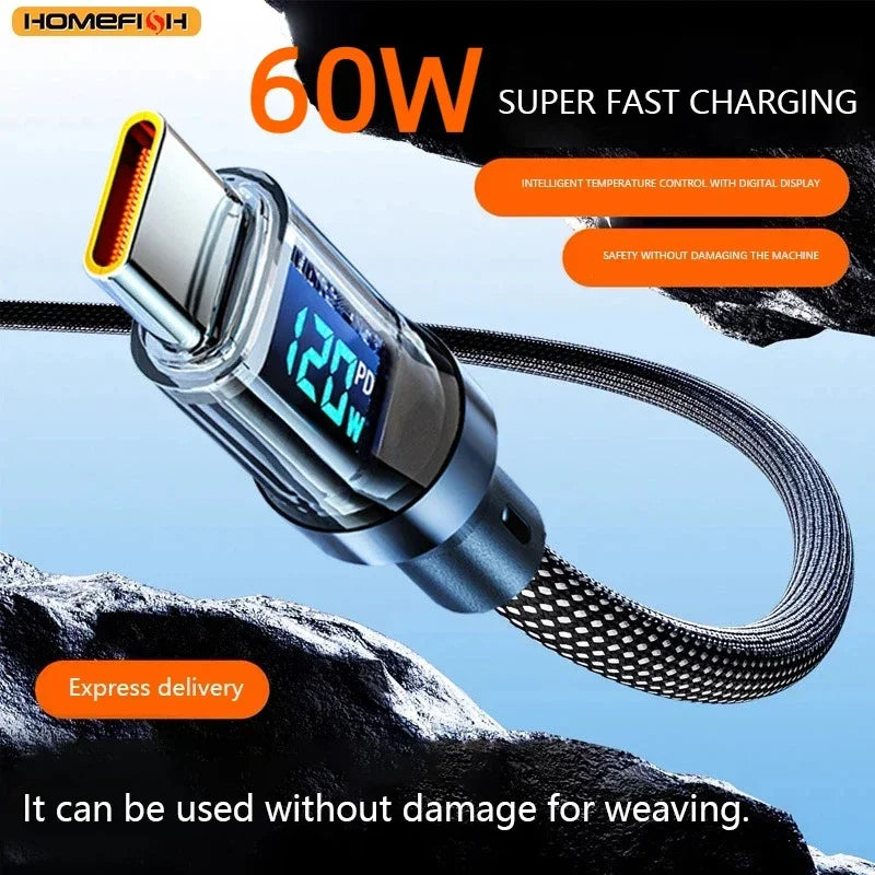 NNBILI 120W A-C and C-C Phone Super Fast Charging Cable with LED display screen, not compatible Xiaomi iPhone、 Samsung