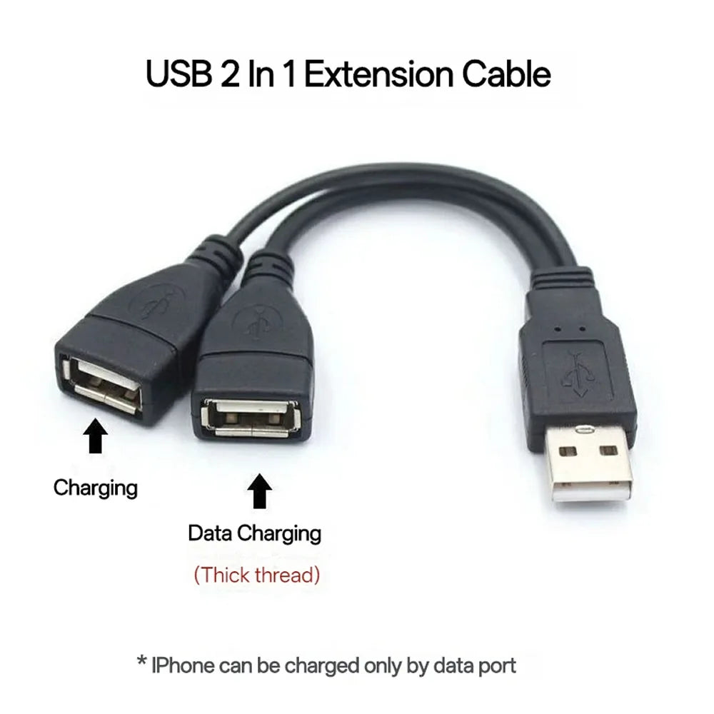 1 Male to 2 Female Extension Cord USB 2.0 Splitter Y Cable Power Adapter Converter for PC Car Data Transmission Charging