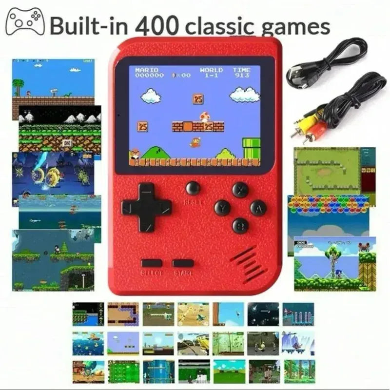 Red Retro Handheld Game Console for Kids  400 Classic Games  Rechargeable   TV-Connectable