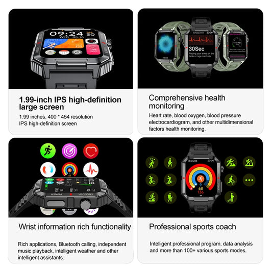 EGC+PPG GPS Sports Fitness Tracker Smartwatch Men 1.99 Inch HD Screen Health Monitoring Bluetooth Call Smart Watch For Xiaomi