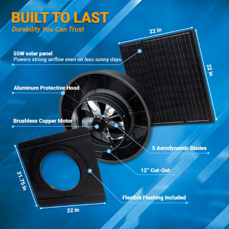 12" Solar Attic Vent Fan -55W