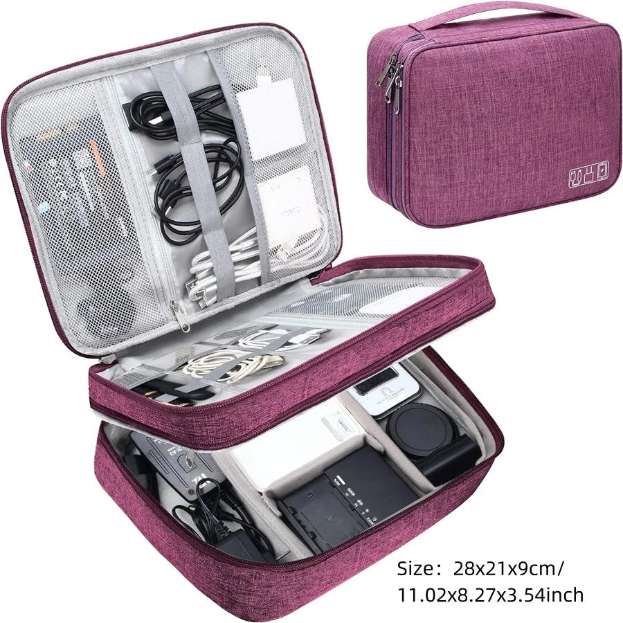 Black Oxford Cloth Electronic Accessory Storage Bag, Cube Travel Bag, Portable Data Cable Headphone Organizer Bag Office suppli