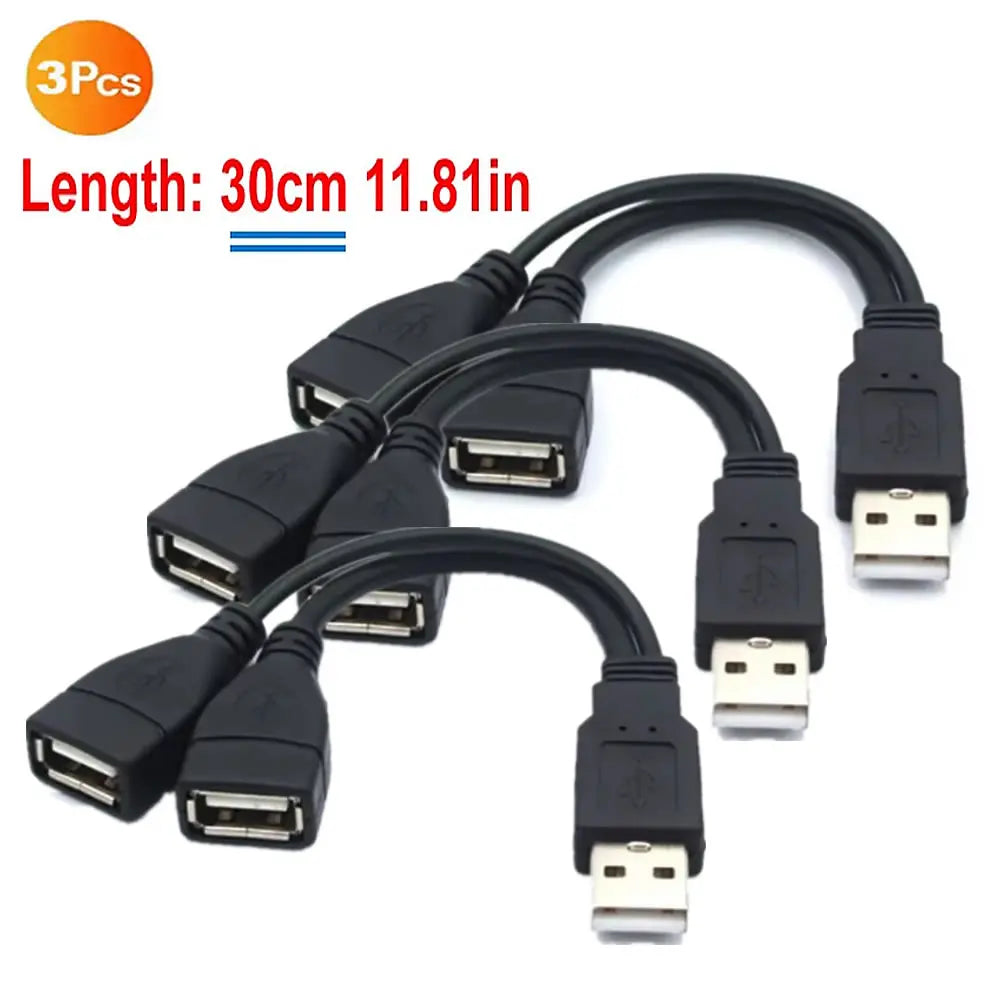 1 Male to 2 Female Extension Cord USB 2.0 Splitter Y Cable Power Adapter Converter for PC Car Data Transmission Charging