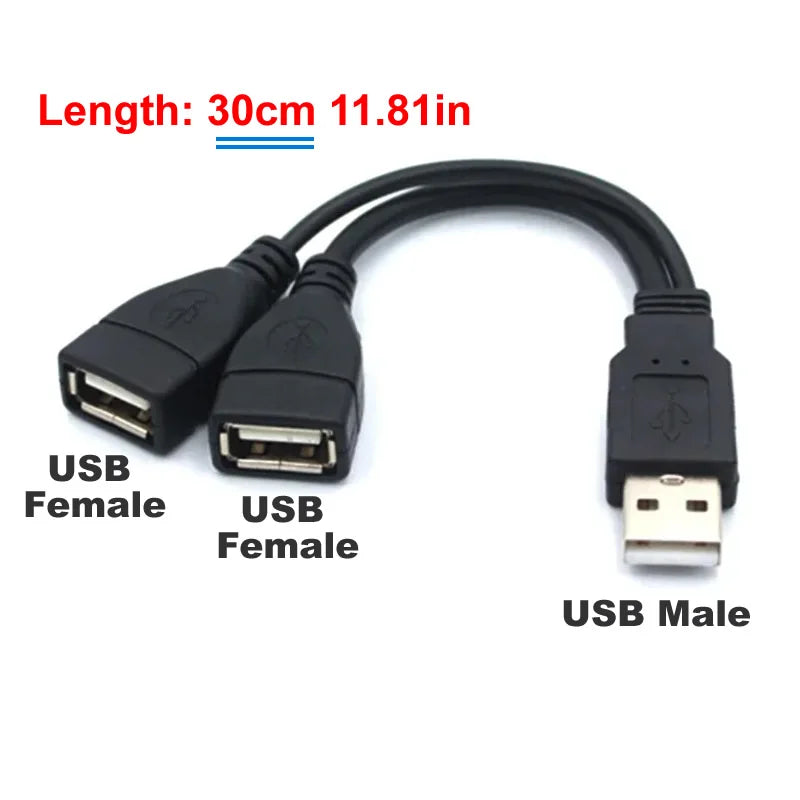 1 Male to 2 Female Extension Cord USB 2.0 Splitter Y Cable Power Adapter Converter for PC Car Data Transmission Charging