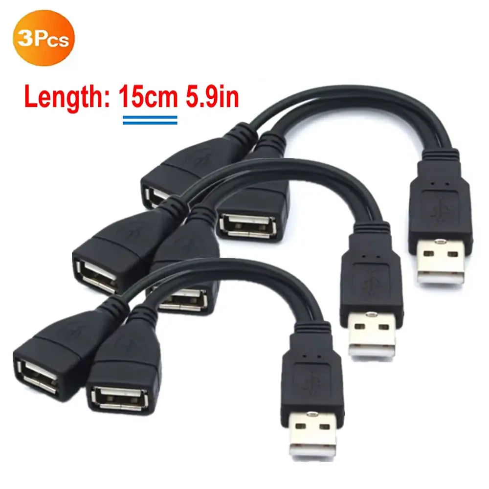 1 Male to 2 Female Extension Cord USB 2.0 Splitter Y Cable Power Adapter Converter for PC Car Data Transmission Charging