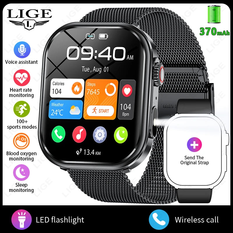 LIGE 2026 New Women Smart Watch Flashlight 2.01” HD Display AI Voice Bluetooth Call Sport Watches Health Monitor Men Smartwatch