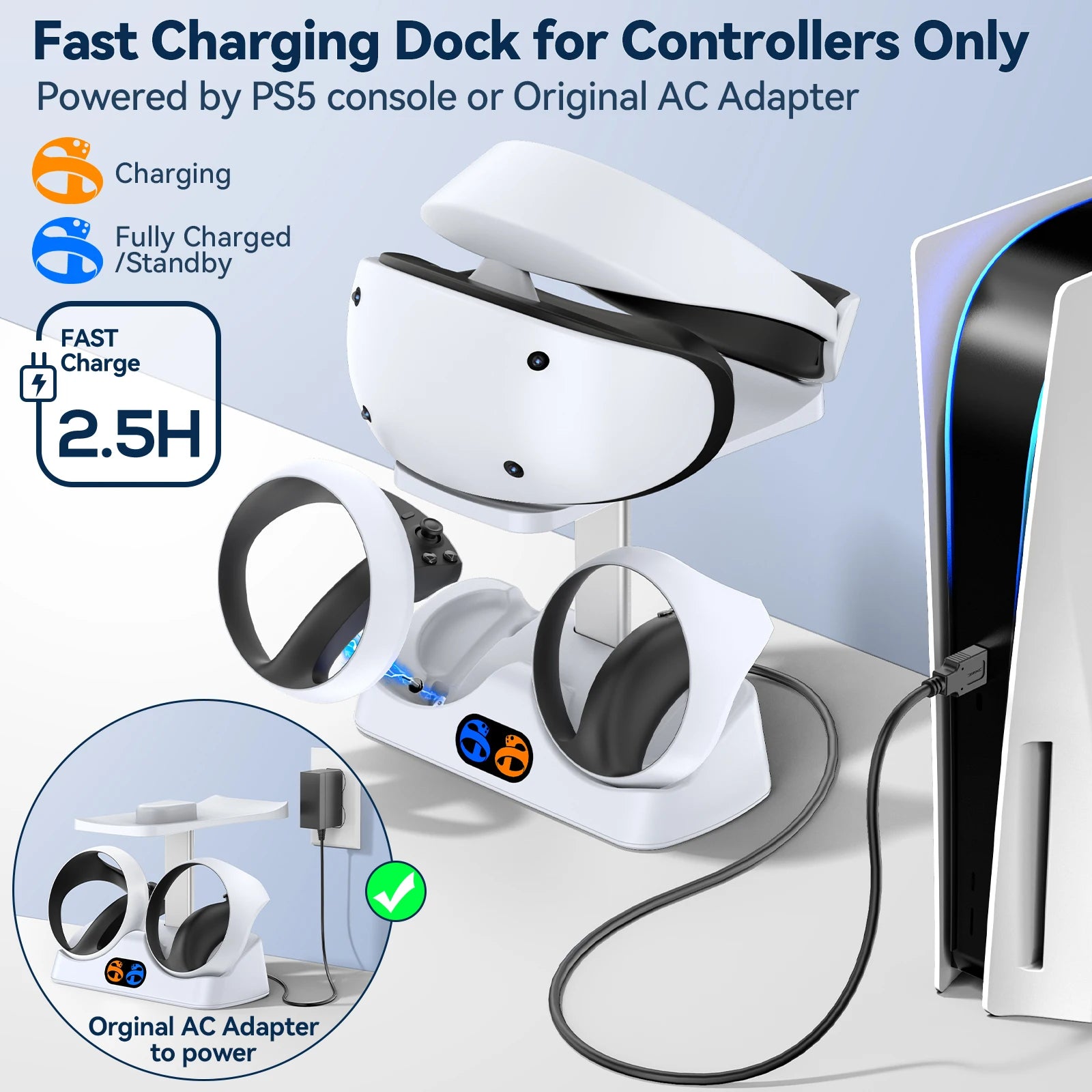 Controller Charging Dock for PS5 VR2 Charging Station with VR Headset Holder Display Stand PS VR2 Controller Charger for PSVR2
