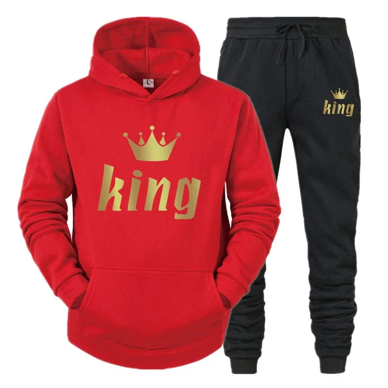 King And Queen Couple Outfit Hoodie and Jogger Pants High Quality Men Women Daily Casual Sport Jogging Suit King Queen Tracksuit