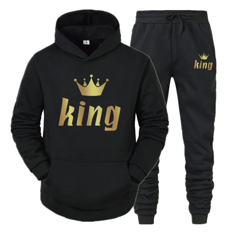 King And Queen Couple Outfit Hoodie and Jogger Pants High Quality Men Women Daily Casual Sport Jogging Suit King Queen Tracksuit