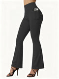 High Waisted Flared Yoga Leggings Women Butt Lifting with Pocket Design Wide Leg Leggings Running Tights Plus Size Gym Pants