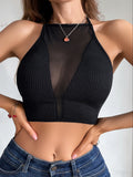 1pcs Sexy Mesh Camisole Crop Top Corset Ribbed Backless Underwear Hot Fashion Women Casual BrassiereTank Top Bralette Lingerie