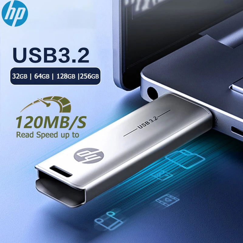 HP USB3.2 Flash Drive 32GB 64GB Metal USB Pendrive 128GB 256GB Creative Personality Car Music High-Speed U Disk