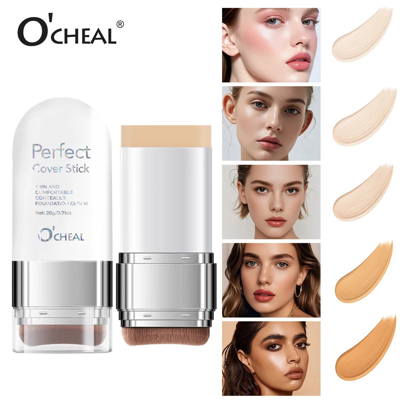 O'CHEAL Perfect Cover Stick Thin And Comfortable Concealer Foundation Cream Stick Instant Natural Waterproof Long-lasting Makeup