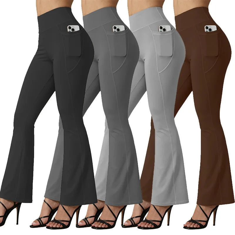 High Waisted Flared Yoga Leggings Women Butt Lifting with Pocket Design Wide Leg Leggings Running Tights Plus Size Gym Pants