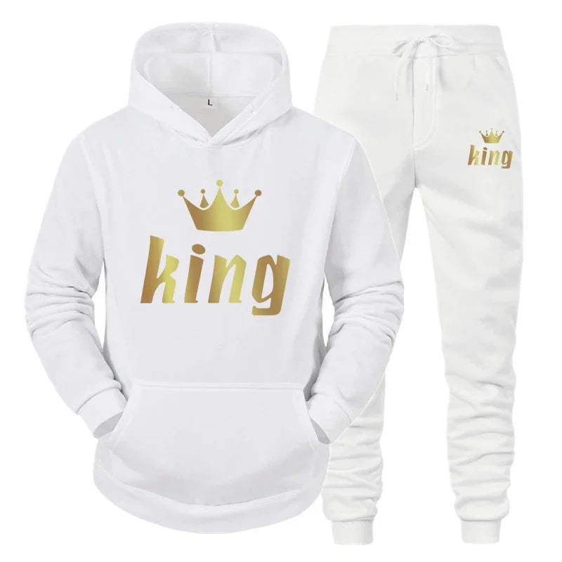 King And Queen Couple Outfit Hoodie and Jogger Pants High Quality Men Women Daily Casual Sport Jogging Suit King Queen Tracksuit