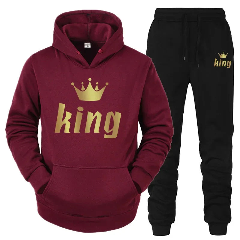 King And Queen Couple Outfit Hoodie and Jogger Pants High Quality Men Women Daily Casual Sport Jogging Suit King Queen Tracksuit
