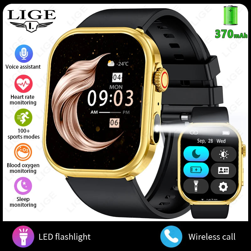 LIGE 2026 New Women Smart Watch Flashlight 2.01” HD Display AI Voice Bluetooth Call Sport Watches Health Monitor Men Smartwatch