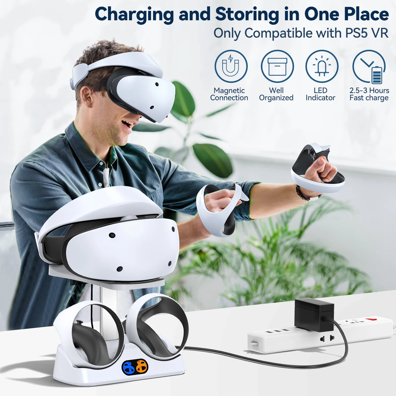 Controller Charging Dock for PS5 VR2 Charging Station with VR Headset Holder Display Stand PS VR2 Controller Charger for PSVR2