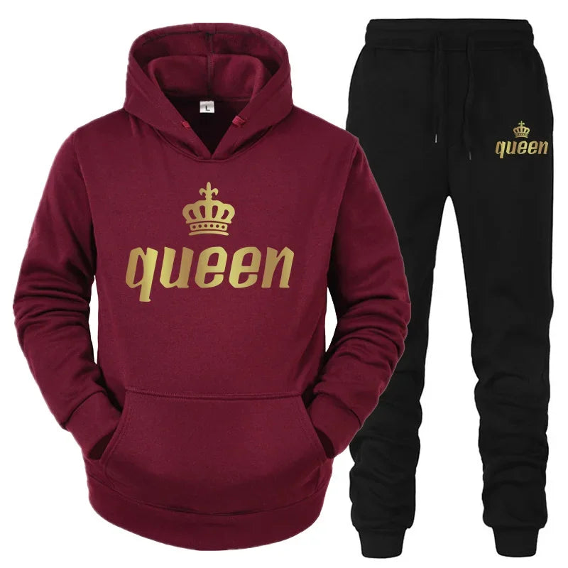 King And Queen Couple Outfit Hoodie and Jogger Pants High Quality Men Women Daily Casual Sport Jogging Suit King Queen Tracksuit