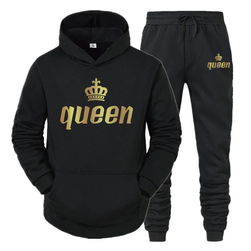 King And Queen Couple Outfit Hoodie and Jogger Pants High Quality Men Women Daily Casual Sport Jogging Suit King Queen Tracksuit