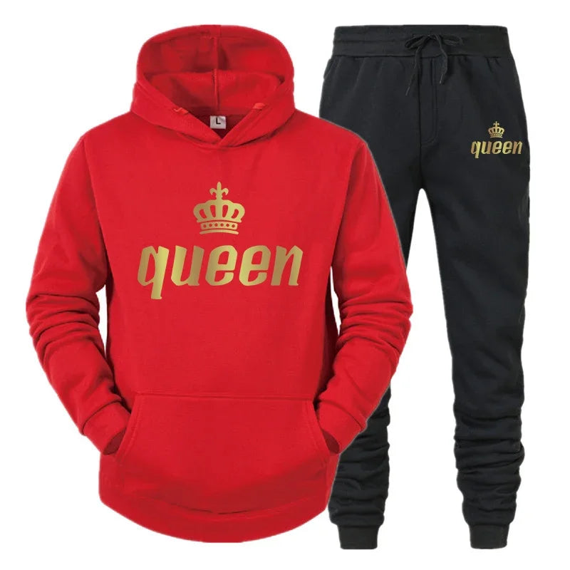 King And Queen Couple Outfit Hoodie and Jogger Pants High Quality Men Women Daily Casual Sport Jogging Suit King Queen Tracksuit