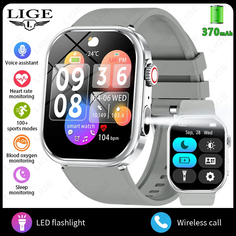 LIGE 2026 New Women Smart Watch Flashlight 2.01” HD Display AI Voice Bluetooth Call Sport Watches Health Monitor Men Smartwatch