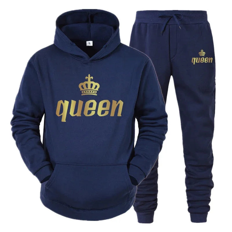 King And Queen Couple Outfit Hoodie and Jogger Pants High Quality Men Women Daily Casual Sport Jogging Suit King Queen Tracksuit
