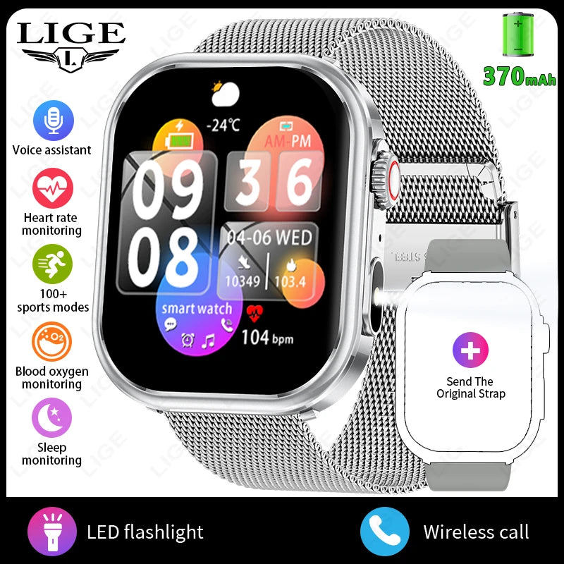 LIGE 2026 New Women Smart Watch Flashlight 2.01” HD Display AI Voice Bluetooth Call Sport Watches Health Monitor Men Smartwatch