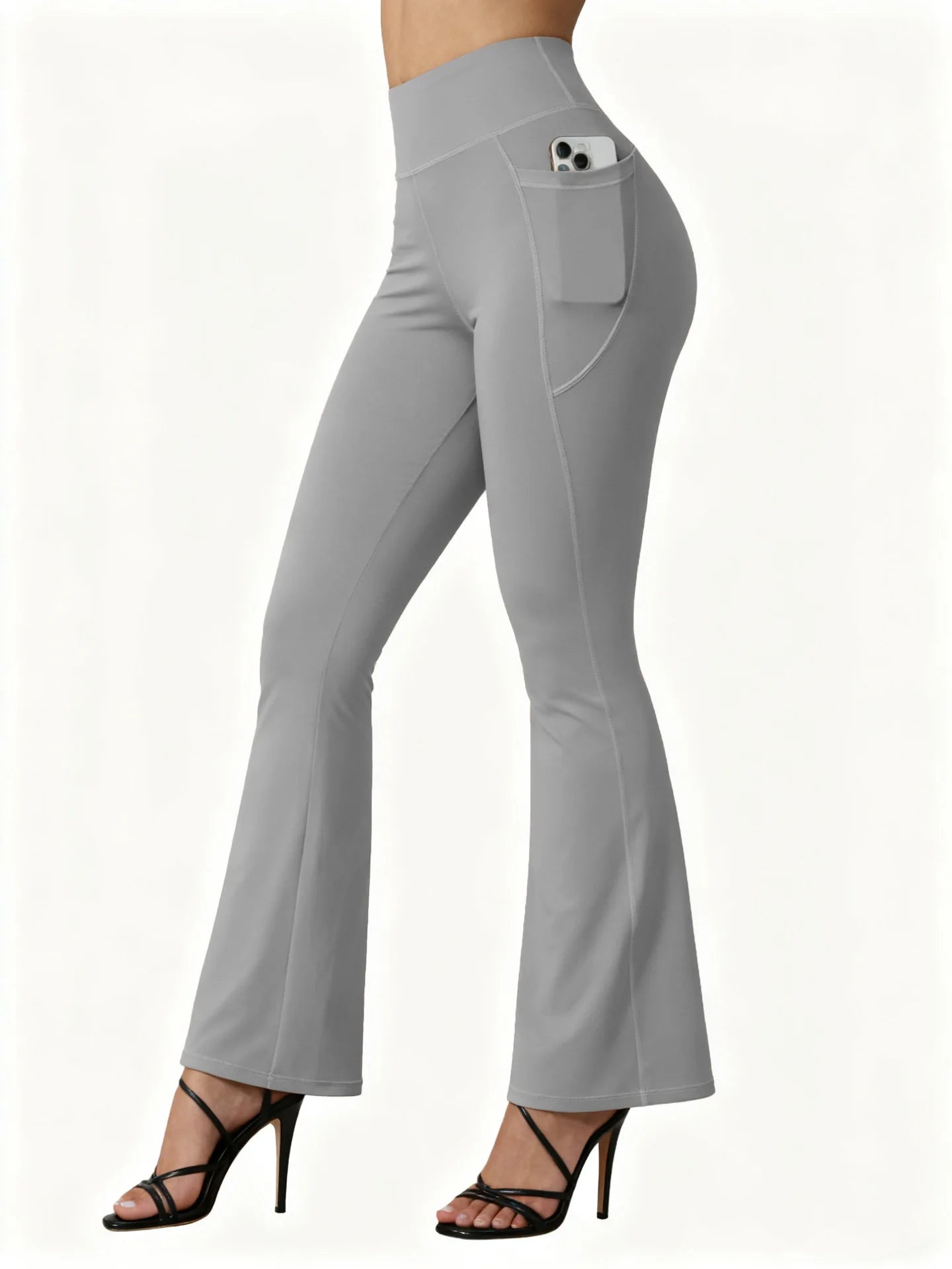 High Waisted Flared Yoga Leggings Women Butt Lifting with Pocket Design Wide Leg Leggings Running Tights Plus Size Gym Pants