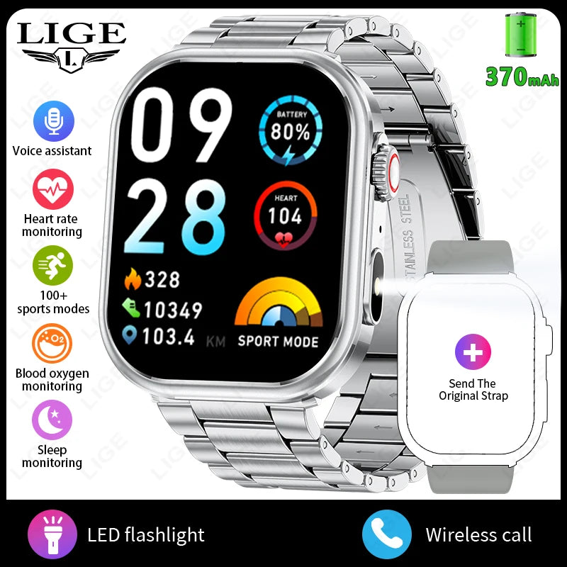 LIGE 2026 New Women Smart Watch Flashlight 2.01” HD Display AI Voice Bluetooth Call Sport Watches Health Monitor Men Smartwatch
