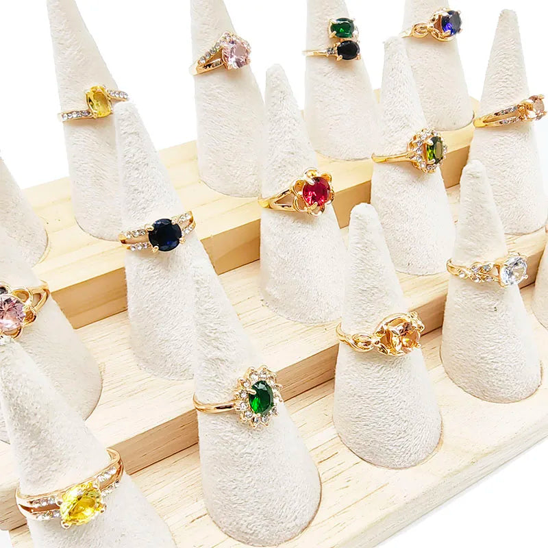 20pcs/Lot Jewelry Factory Wholesale New Big Zircon Rhinestone Finger Rings For Women Mix Style Wedding Decorate Girl Party Gifts