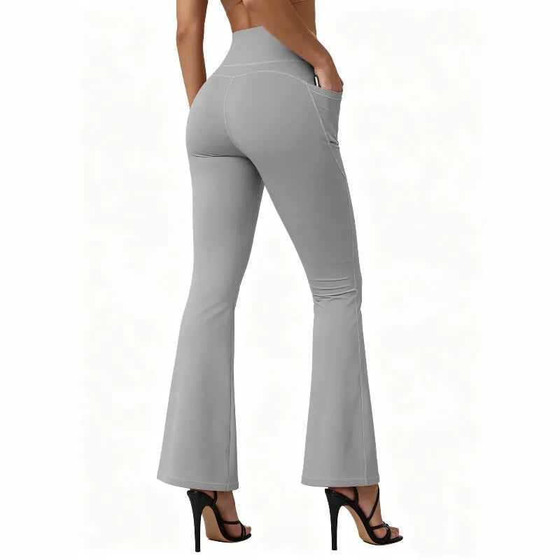 High Waisted Flared Yoga Leggings Women Butt Lifting with Pocket Design Wide Leg Leggings Running Tights Plus Size Gym Pants