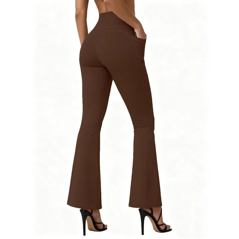 High Waisted Flared Yoga Leggings Women Butt Lifting with Pocket Design Wide Leg Leggings Running Tights Plus Size Gym Pants