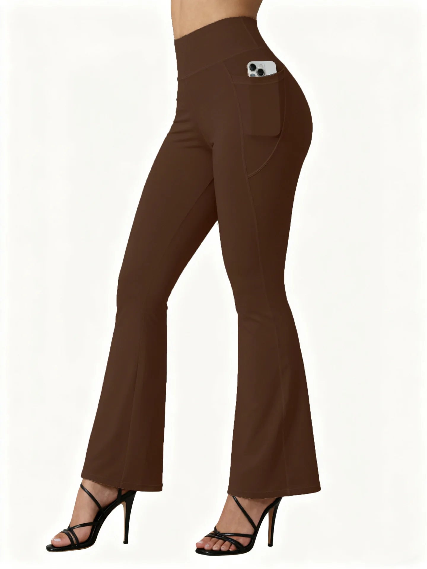 High Waisted Flared Yoga Leggings Women Butt Lifting with Pocket Design Wide Leg Leggings Running Tights Plus Size Gym Pants