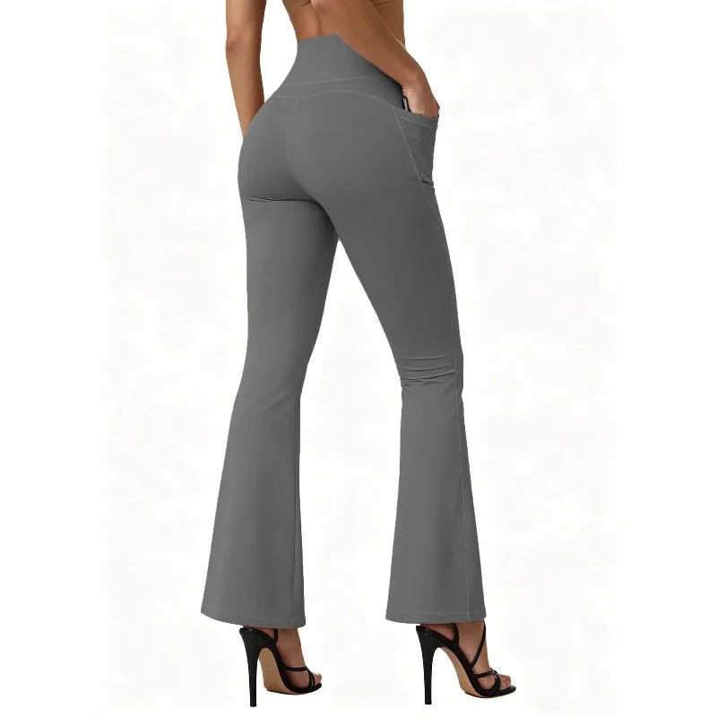 High Waisted Flared Yoga Leggings Women Butt Lifting with Pocket Design Wide Leg Leggings Running Tights Plus Size Gym Pants