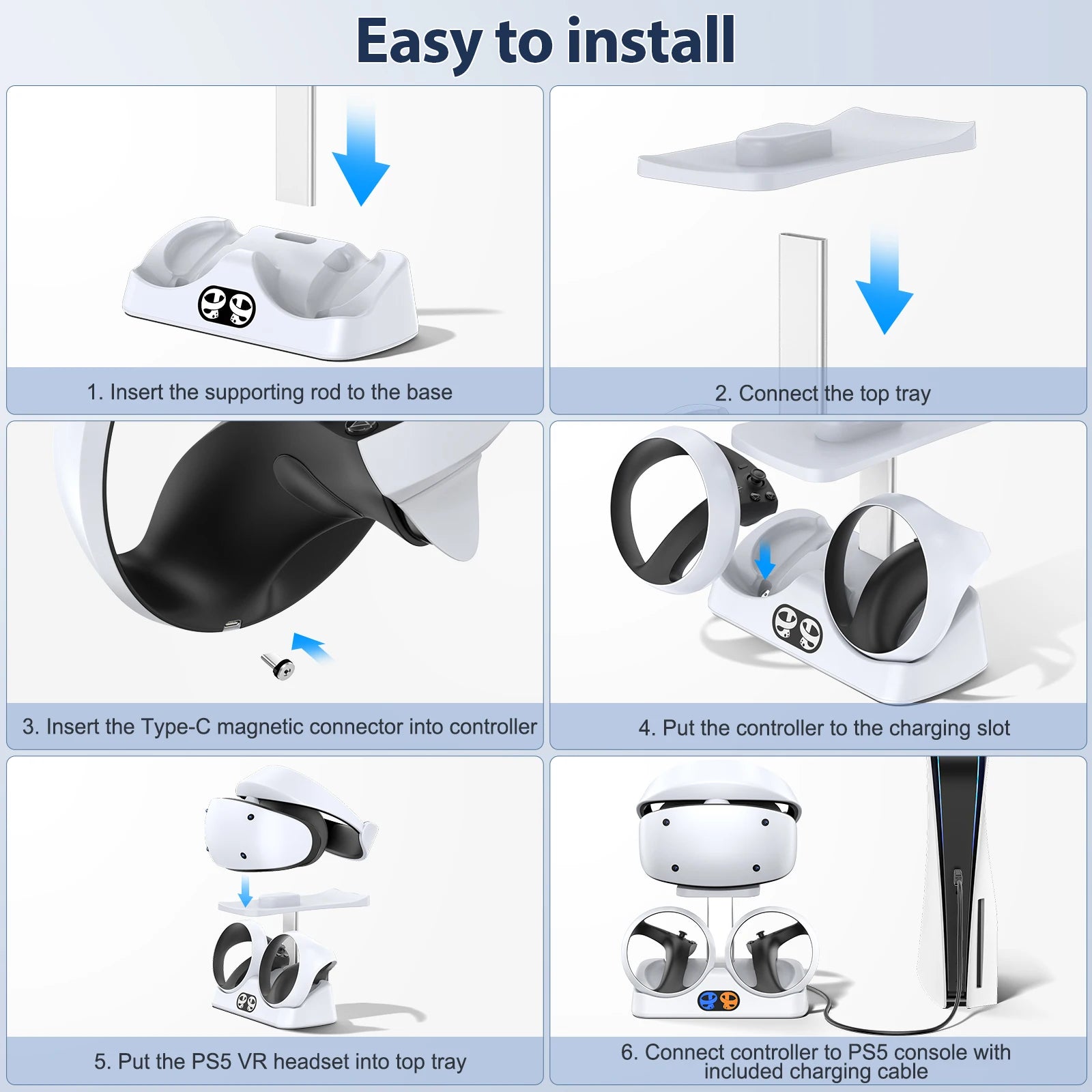 Controller Charging Dock for PS5 VR2 Charging Station with VR Headset Holder Display Stand PS VR2 Controller Charger for PSVR2