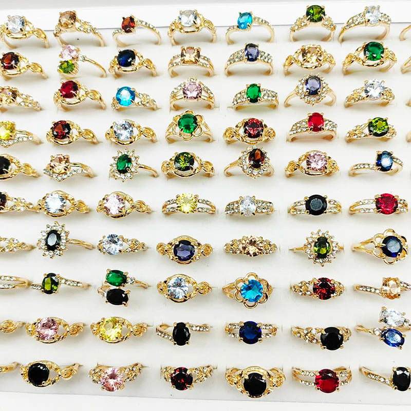 20pcs/Lot Jewelry Factory Wholesale New Big Zircon Rhinestone Finger Rings For Women Mix Style Wedding Decorate Girl Party Gifts