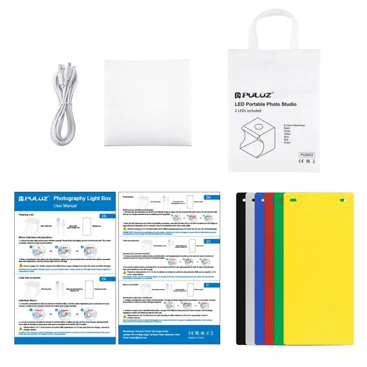 PULUZ 20cm Mini 2 LED Panels Folding Portable 1100LM Light Photo Lighting Studio Shooting Tent Box Kit with 6 Colors Backdrops