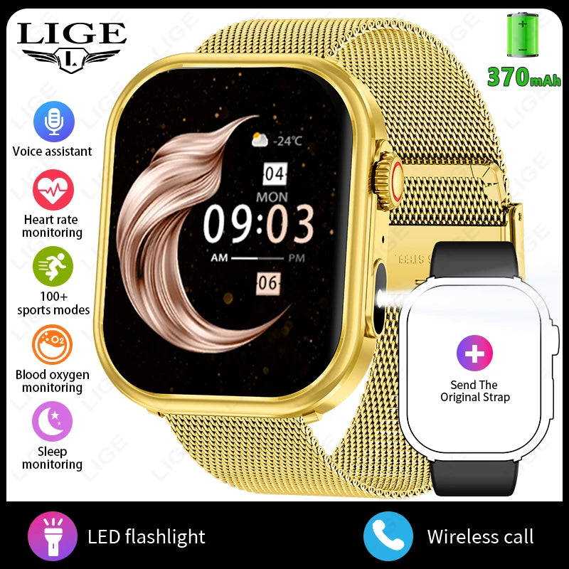 LIGE 2026 New Women Smart Watch Flashlight 2.01” HD Display AI Voice Bluetooth Call Sport Watches Health Monitor Men Smartwatch