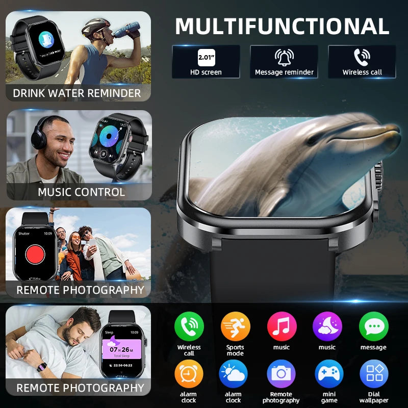 LIGE 2026 New Women Smart Watch Flashlight 2.01” HD Display AI Voice Bluetooth Call Sport Watches Health Monitor Men Smartwatch