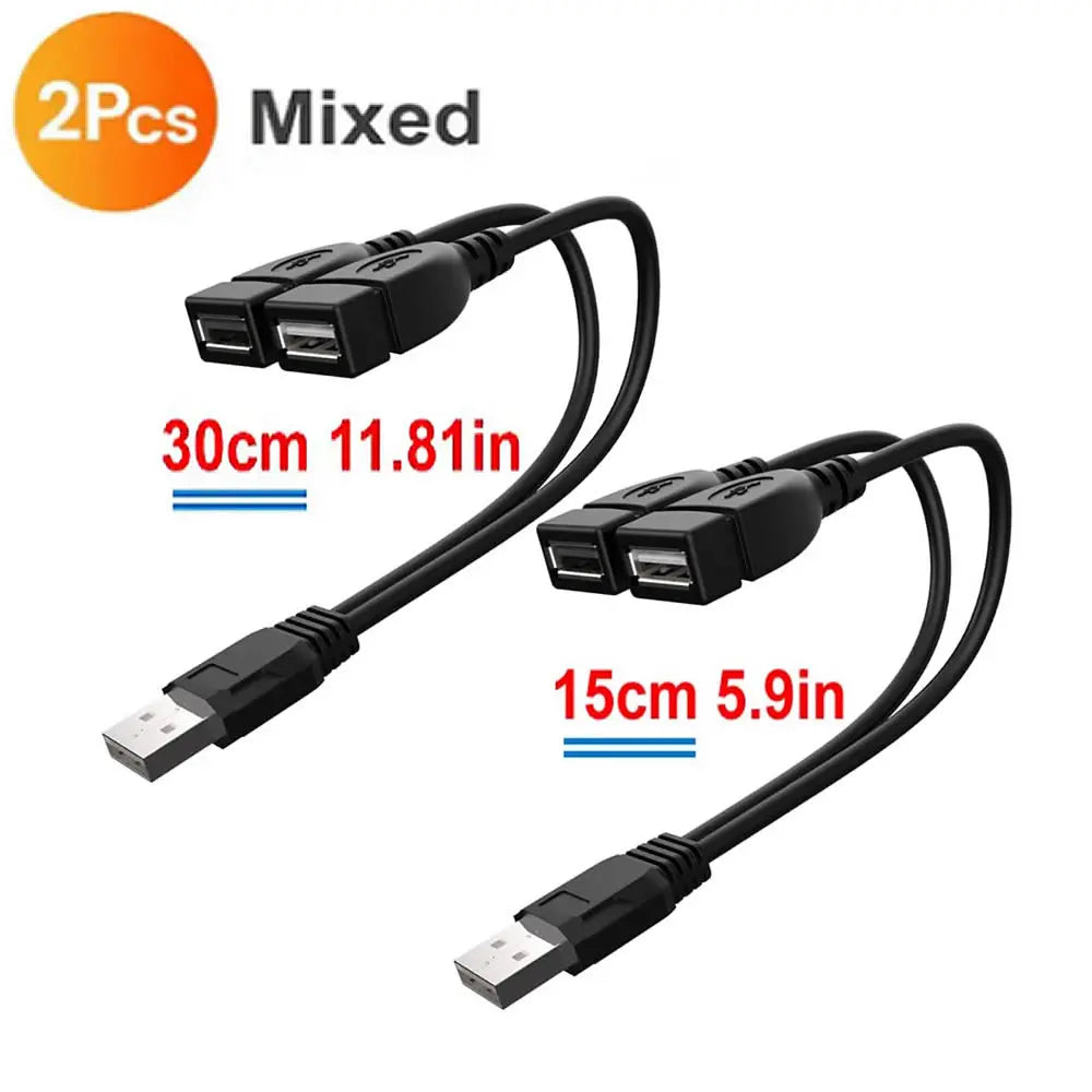 1 Male to 2 Female Extension Cord USB 2.0 Splitter Y Cable Power Adapter Converter for PC Car Data Transmission Charging