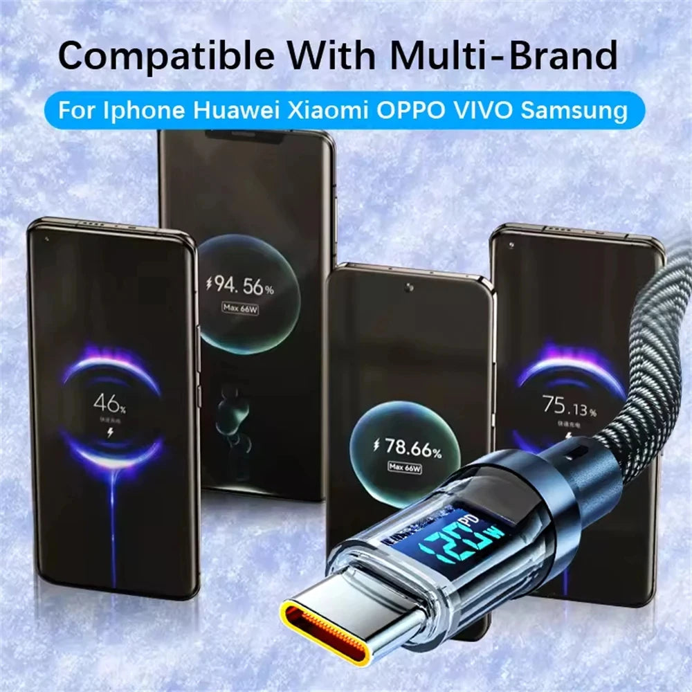 NNBILI 120W A-C and C-C Phone Super Fast Charging Cable with LED display screen, not compatible Xiaomi iPhone、 Samsung