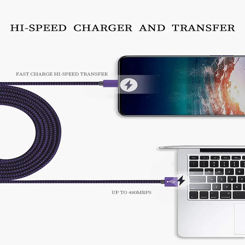 USB A to Type C Fast Nylon Braided Cables Wire Charger Cable For Xiaomi Samsung Huawei Android Phone Charger Cable Accessories