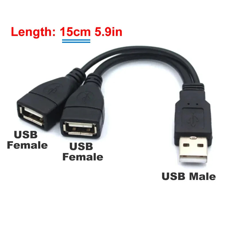 1 Male to 2 Female Extension Cord USB 2.0 Splitter Y Cable Power Adapter Converter for PC Car Data Transmission Charging