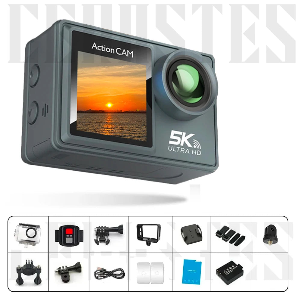 Ourlife MTR40 5K Action Camera 2.0" IPS Touch Screen 5X Zoom Action Cam WiFi EIS 170° 30M Waterproof Professional Sports Camera
