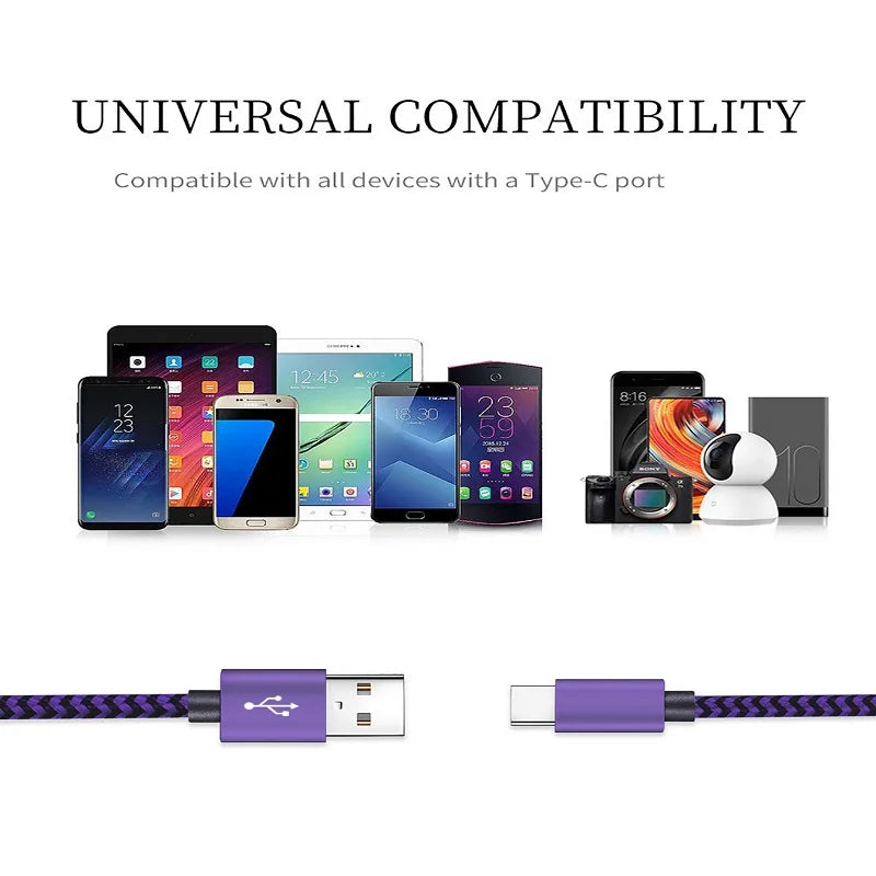 USB A to Type C Fast Nylon Braided Cables Wire Charger Cable For Xiaomi Samsung Huawei Android Phone Charger Cable Accessories