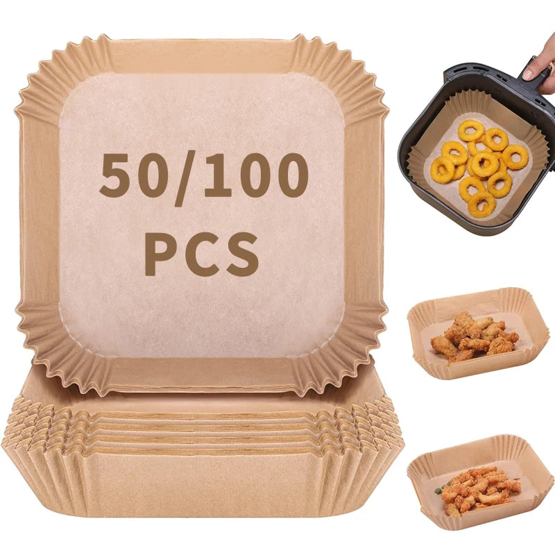 50Pcs/100 Pcs Disposable Air Fryer Paper, Baking Paper Bowl, Oven Paper Liner/Oil-Proof Non-Stick, Heat Resistant
